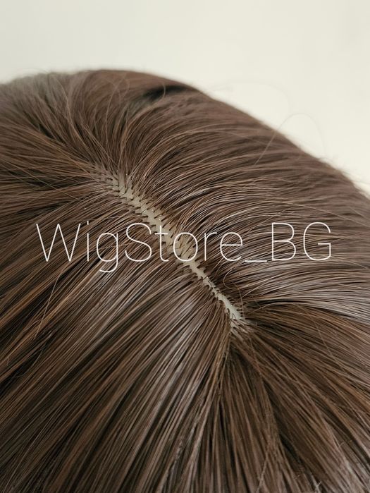 Кестенява права омбре перука с бретон