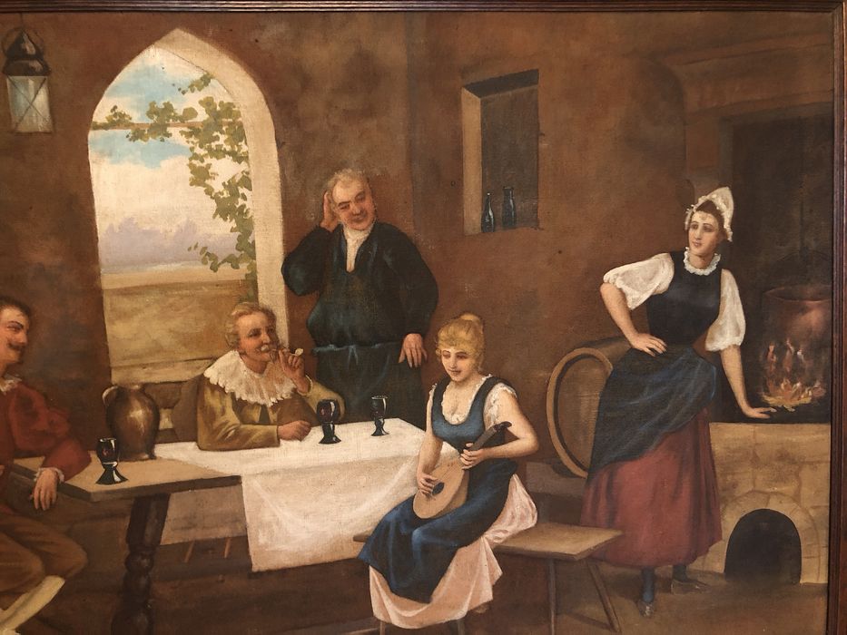 Tablou,pictura foarte veche in ulei pe panza groasa,rama din lemn