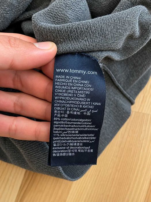 Pulover Tommy Hilfiger bărbați din bumbac și mătase, gri antracit, Mărimea L