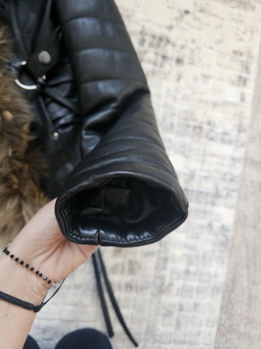 Дамско яке естествена кожа и естествен пух