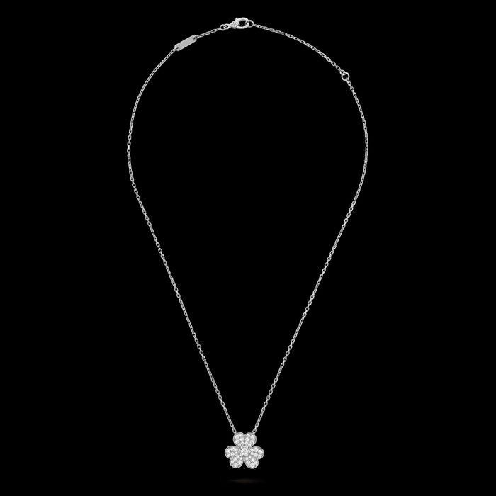 Van Cleef & Arpels VCA Silver Frivole Diamond Clover Дамско Колие