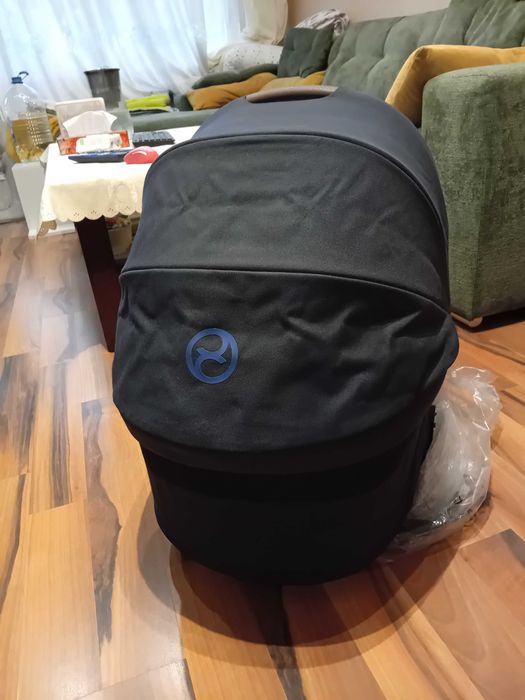Бебешка количка CYBEX BALIOS S LUX черна с kош за новородено - CYBEX COT S LUX ocean blue син и зимен чувал CYBEX син