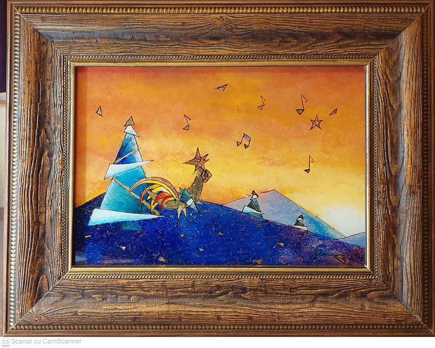 Tablou,pictură, miniatură pe sticlă, idee  cadou,cocoș