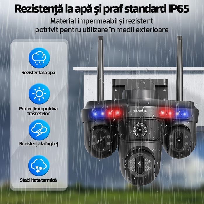 Camera  Supraveghere Exterior cu 4lentile PTZ, Wifi, Alarma, Wireless