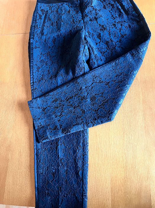 Панталон Zara черна дантела с подплата, офис/елегантен