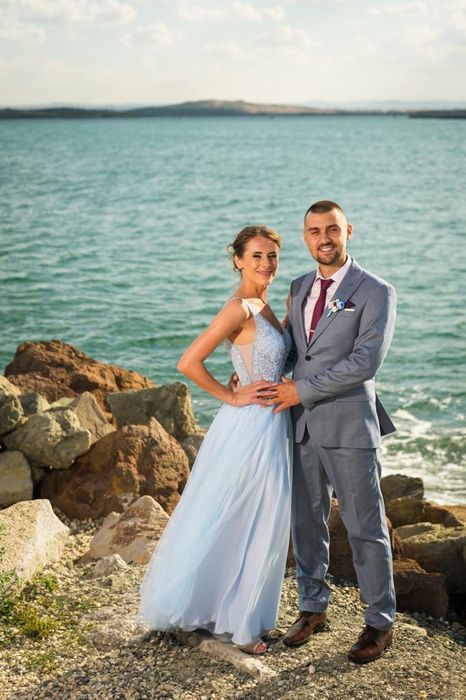 Официална дълга синя рокля