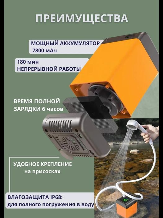 Душ Походный Аккумуляторный с Лейкой и Насосом