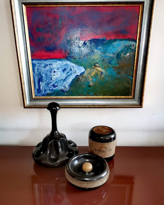 Италиански керамичен комплект за пушачи на лула 3 части рядка находка