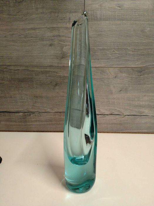 Голяма арт стъклена ваза 34 см – масивно стъкло, 70-те