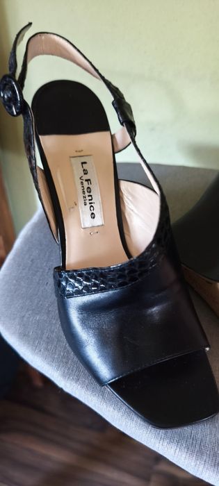 Sandale negre din piele La Fenice Venezia