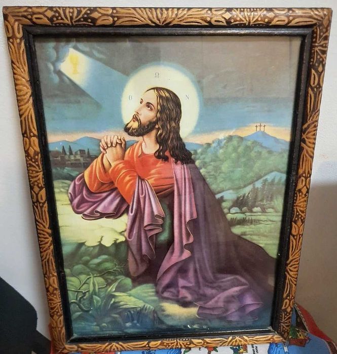 Tablou vechi religios Iisus Hristos– RAMĂ DEOSEBITĂ sculptată autentic