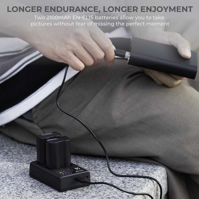 Комплект 2 батерии EN-EL15 + зарядно K&F Concept