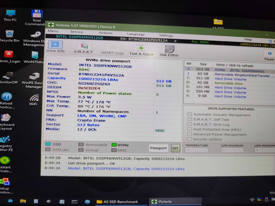 ssd nvme Intel 660 Series 512 gb 99%