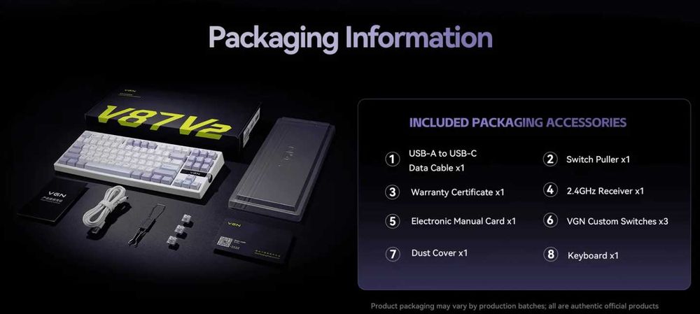Механическая клавиатура VGN V87 V2 RGB Wireless 2.4G TKL Hot Swap