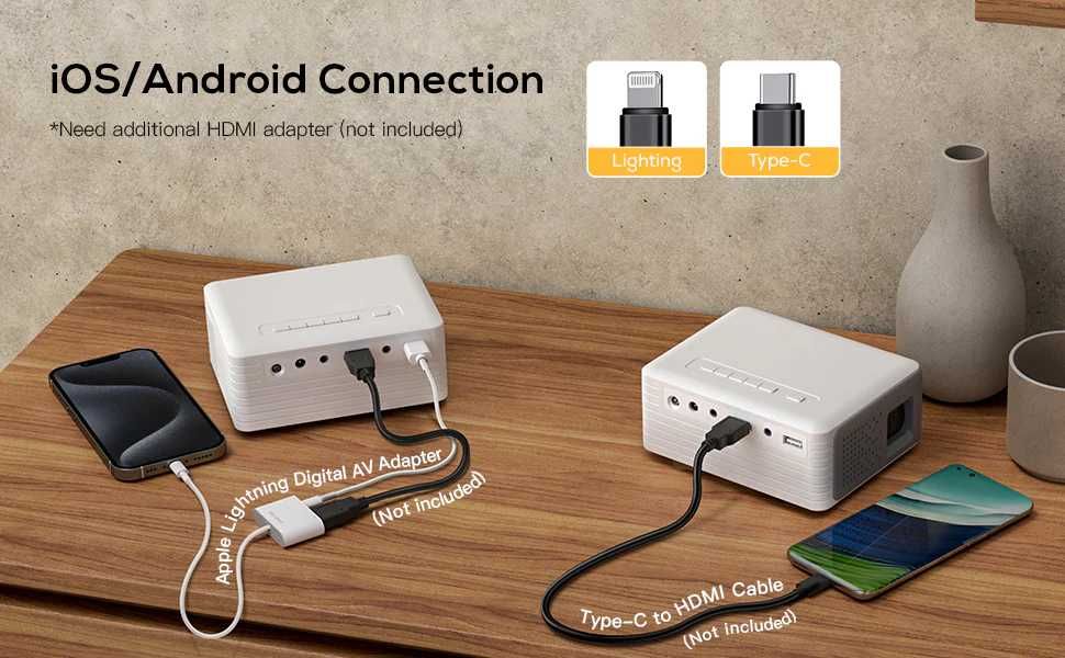 Mini proiector,portabil AKIYO O1 trepied,1080P iOS/Android/PC/HDMI/USB