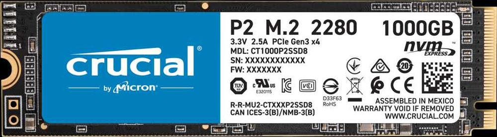 SSD 1TB Crucial P2 slot m.2 NVMe PCI Express 3.0 X4 80mm Nou Sigilat