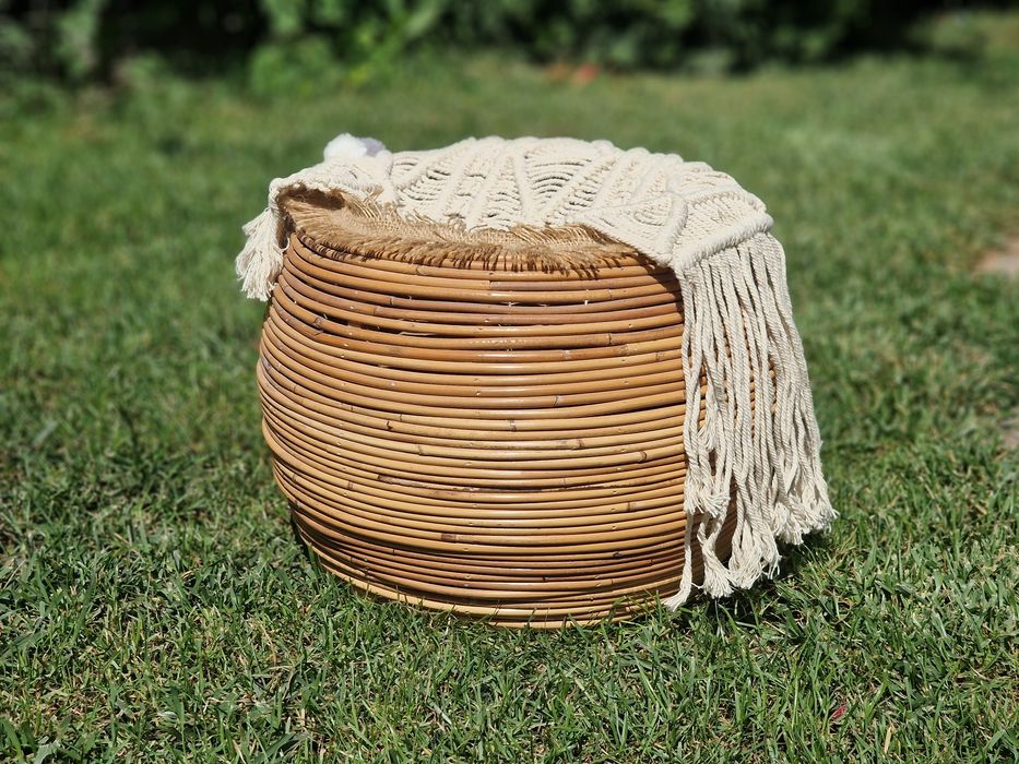 Coș bambus și păturică macrame recuzită ședințe foto newborn