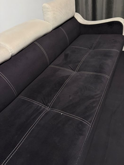 Canapea 3 locuri extensibila, Giulia II Alb/Negru, saltea Relaxa, lungime 225 cm