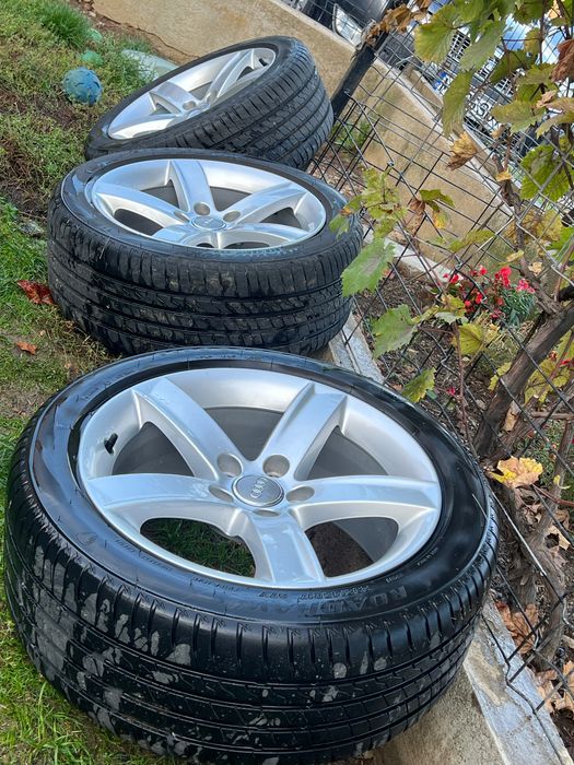 Set 4 jante originale Audi aliaj + anvelope vară, 5 spițe