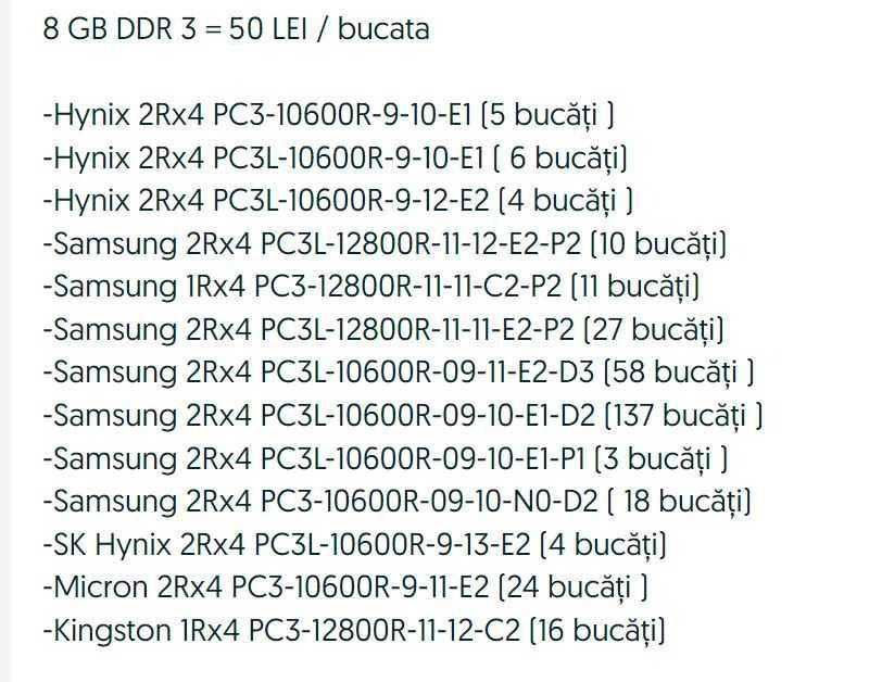 RAM Memorii Server (ECC) DDR3, intel XEON cpu