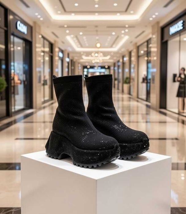 Спортни обувки на платформа - черни с камъчета 36-40 номер