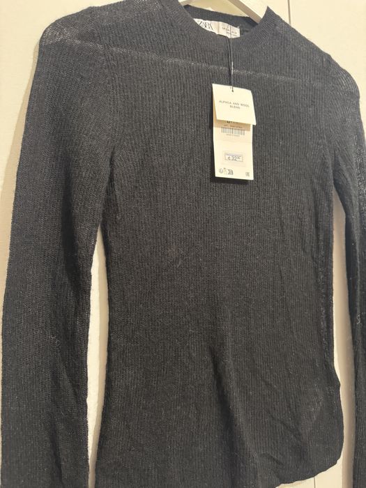 Pulover tricotat subțire mix lana alpaca negru Zara mărimea S