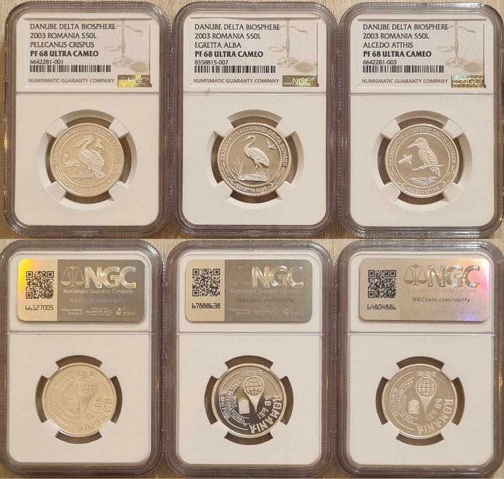 Set 3 monede argint BNR Delta Dunarii, gradate NGC PF 68 UC