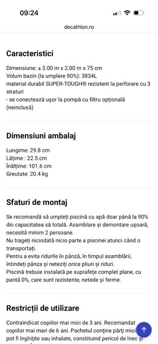 Vand piscina intex
