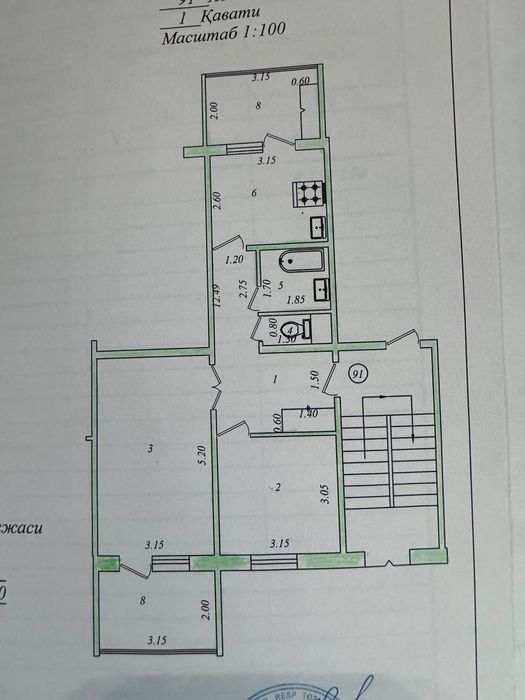 Юнусабад 19 Пансионат 2/5/5 балкон 2х6м, широкая прихожка