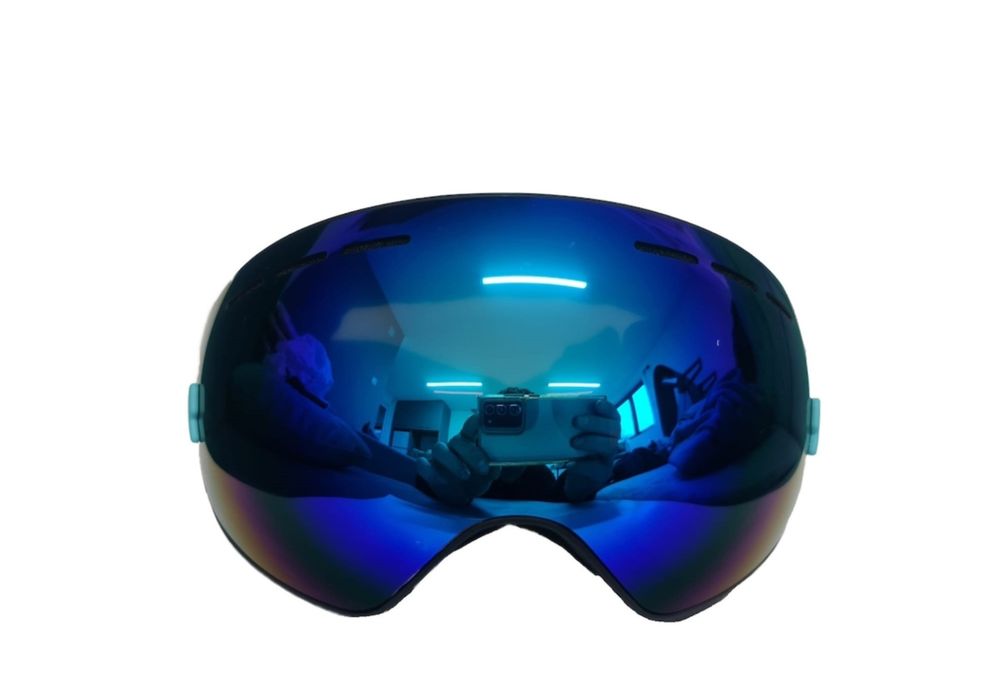 Ochelari ski si snowboard, lentila sferica dubla, demontabila, polarizata, ventilate anti-ceata, oglinda, albastru