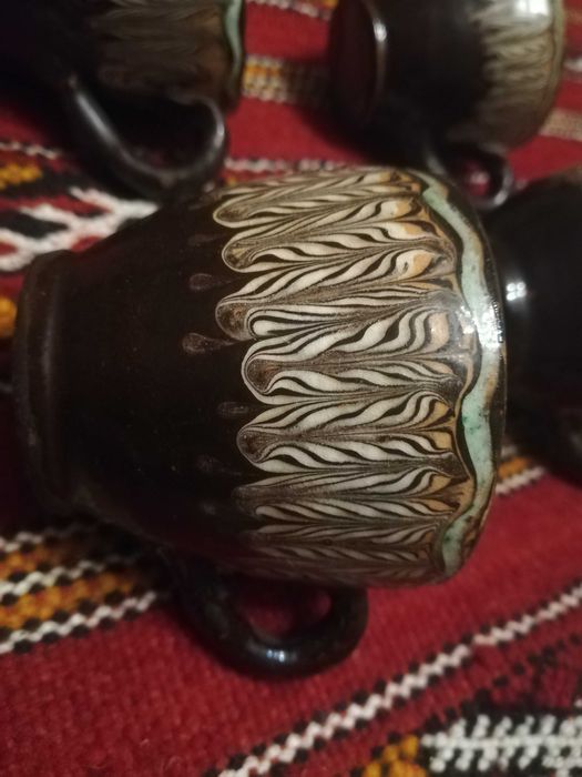 Set 4 cesti si farfurioare ceramice vechi de Horezu