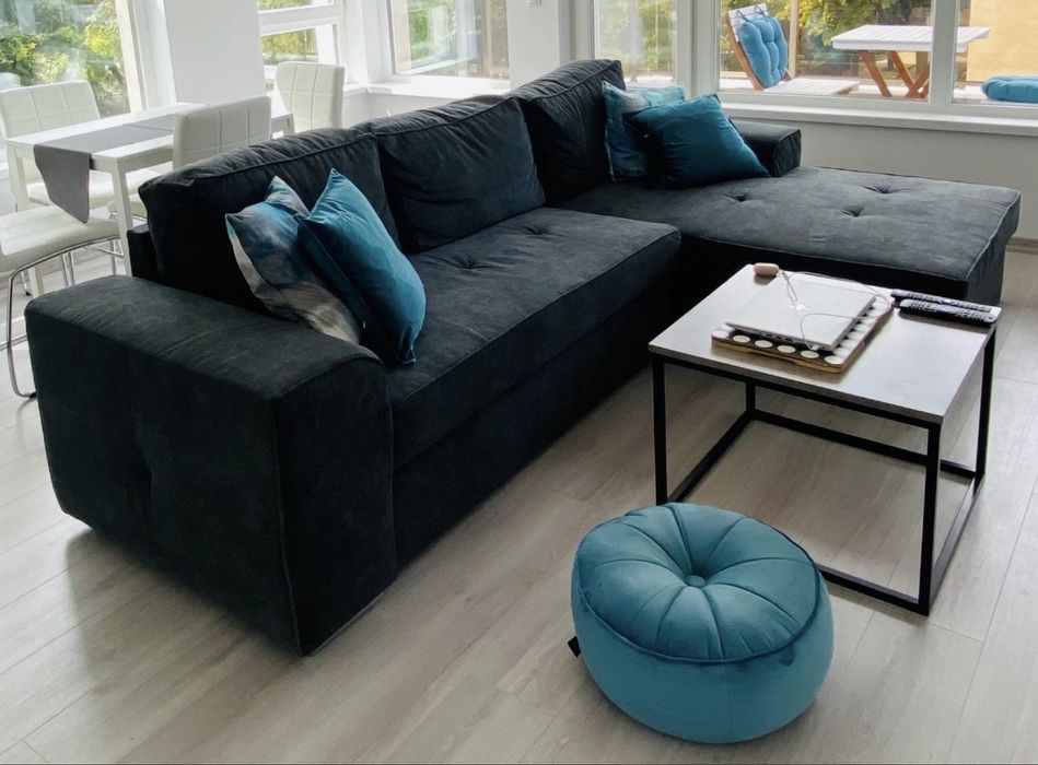 Разтегателен ъглов диван , сив , ляв