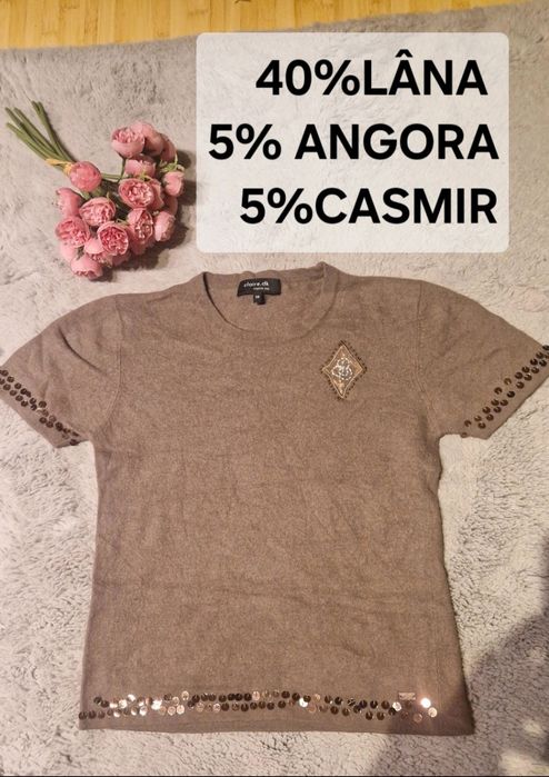 Pulover maneca scurta, lâna, angora si casmir