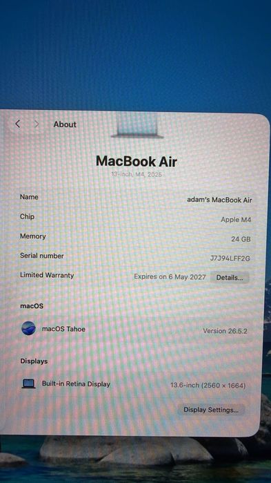 MacBook Air M4 24GB Ram памет 512gb съхранение, 10C CPU 10C GPU, 2025 модел