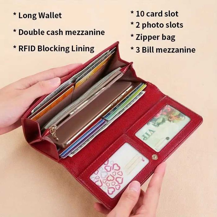 Голям кожен портфейл с анти-кражба RFID - телешка кожа