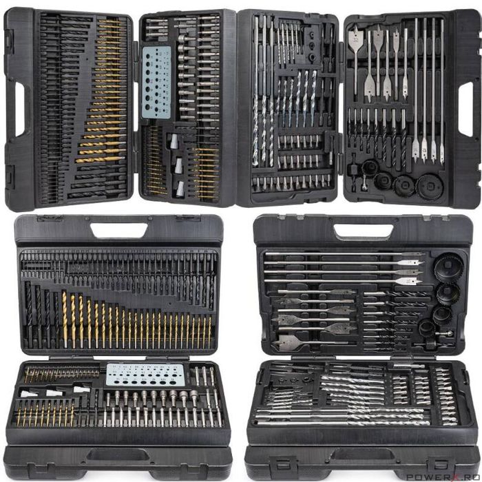 Trusa, set 204 burghie pentru lemn,metal, beton, biti, Powermat