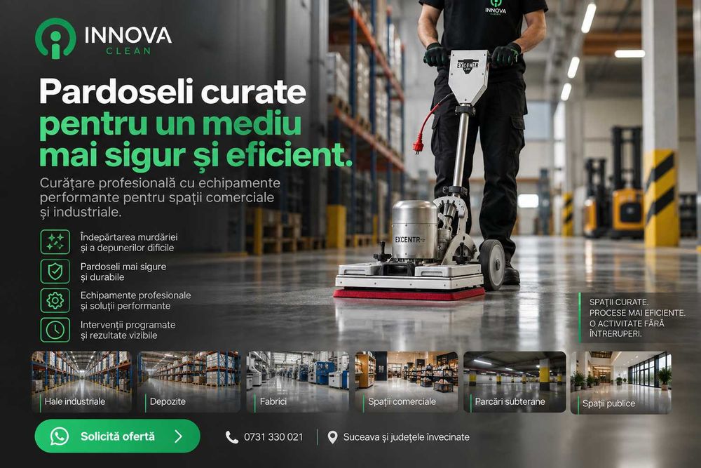 Curățare pardoseli hale, depozite, fabrici și spații comerciale