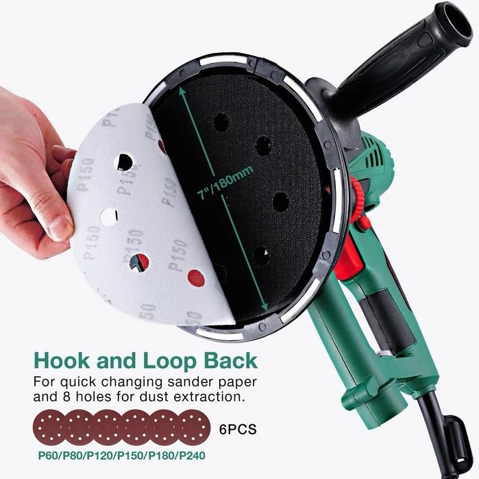 Шлайфмашина за гипсокартон 750W, 180mm, LED, 1500–2700 RPM