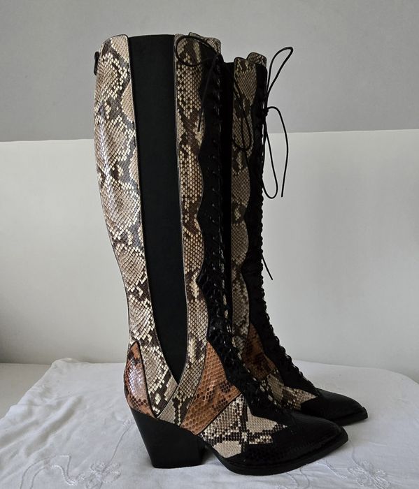 Coach Lace Up Boot With Patchwork Snake  луксозни ботуши