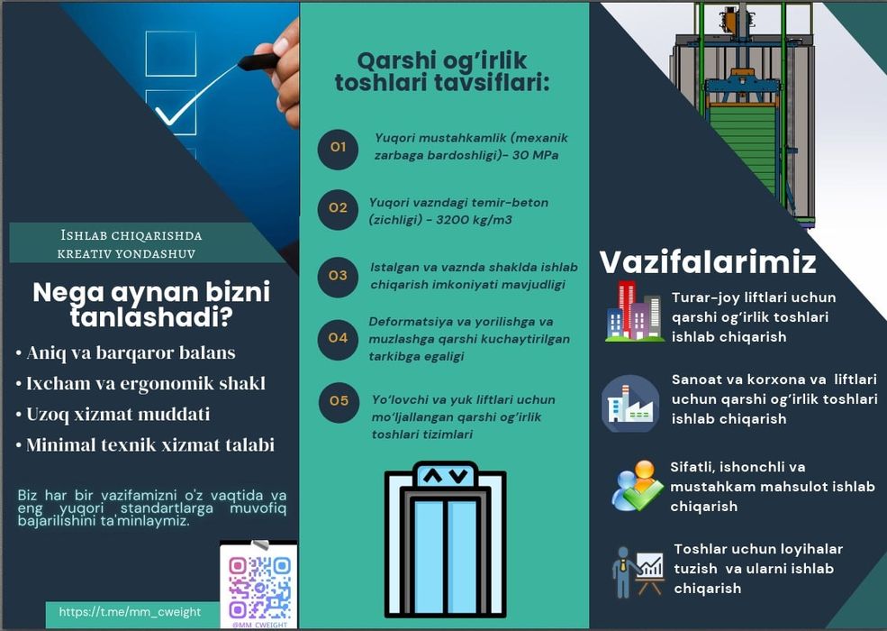 Liftlar uchun turli vaznda qarshi og'irlik toshlari [груз для лифтов]