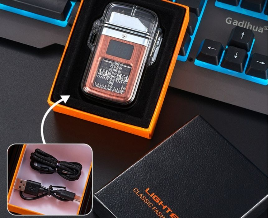 Елегантна прозрачна ветроустойчива запалка с LED светлинки