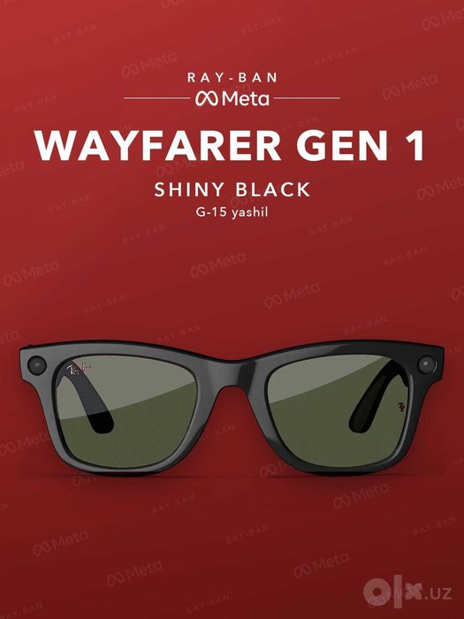 Ray-Ban Meta Wayfarer Gen 1 Shiny Black, G-15 yashil linza — original