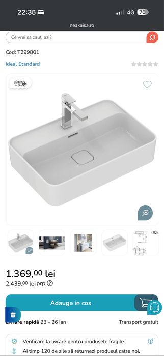 Lavoar pe blat Ideal Standard Strada II 60x40 cm