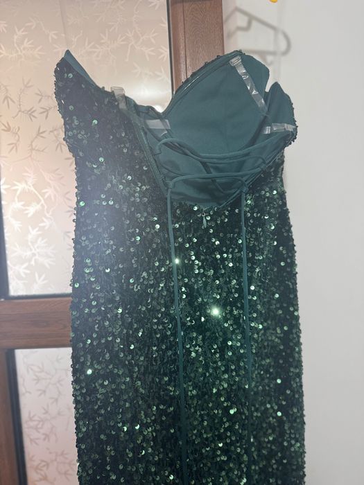 Rochie de ocazie, verde cu paiete