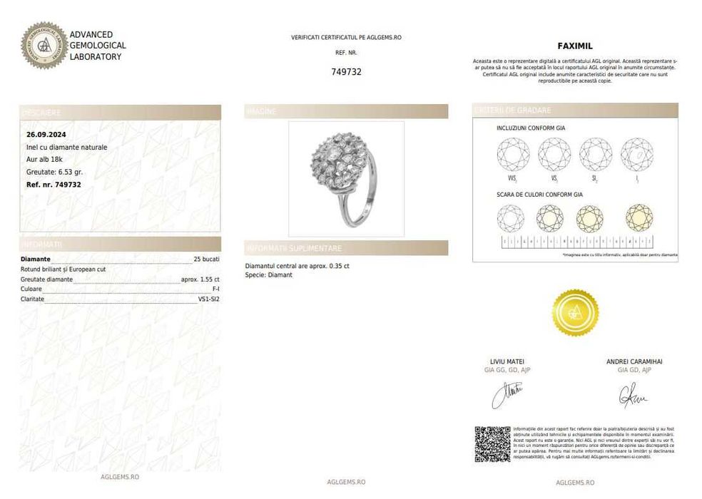 Inel din aur alb, decorat cu diamante