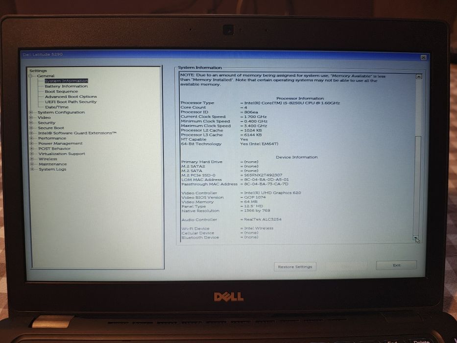 Dell Latitude 5290 I5-8250U , 8GB/256GB