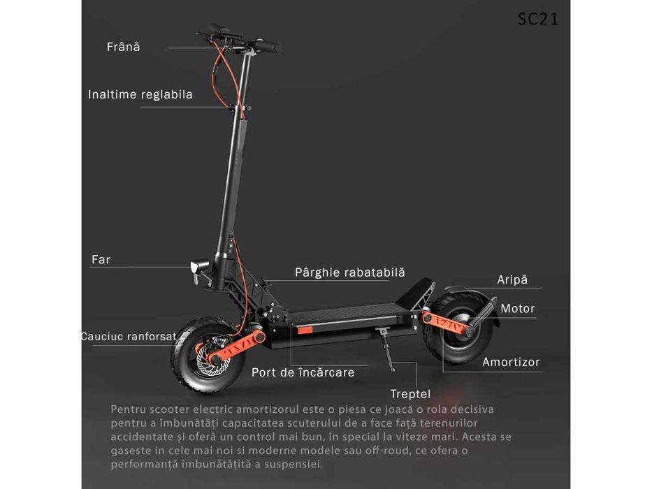 Trotineta Scuter electric puternic 900W 48V 15Ah cu suspensie off-road