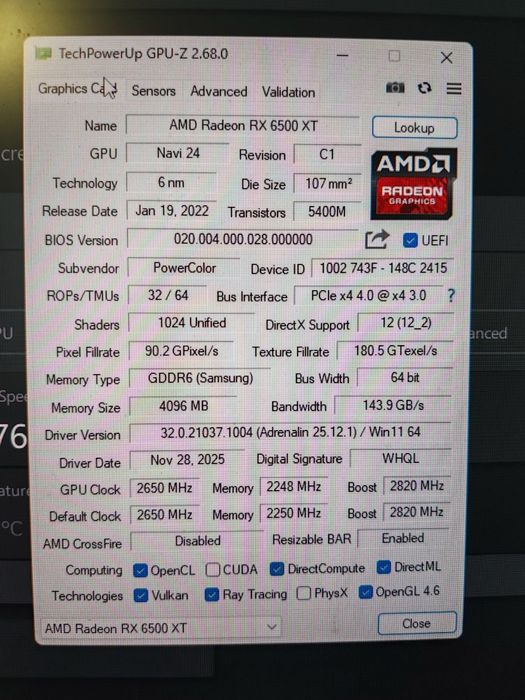 Placa video AMD RX 6500XT PowerColor