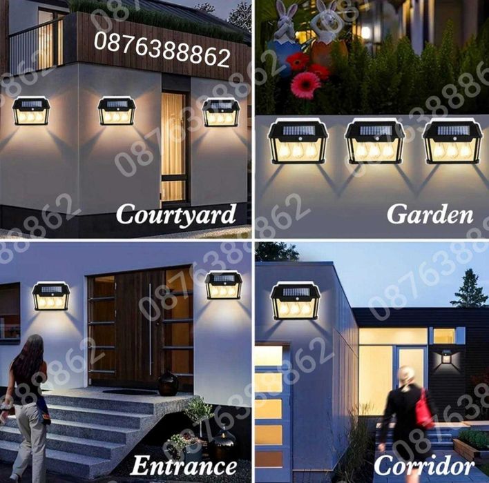 ПРОМО!Соларна лампа за фасада, топла светлина, сензор за движение 38W