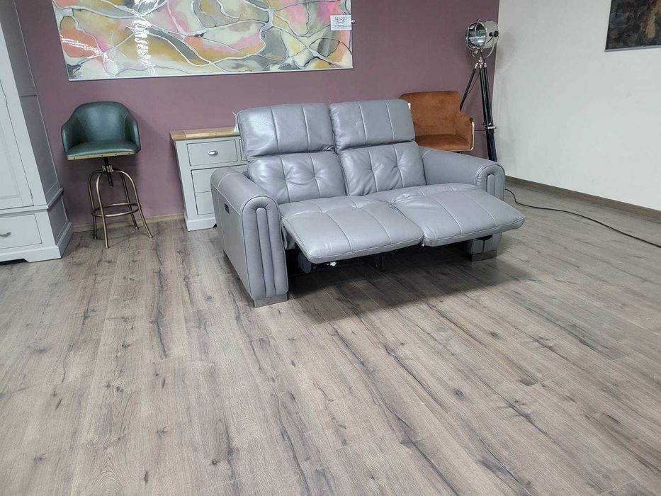 Сив кожен диван двойка с електрически релакс механизъм "Alessio"